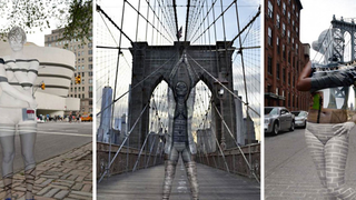 Women's bodies blend into a city's background with just bodypaint